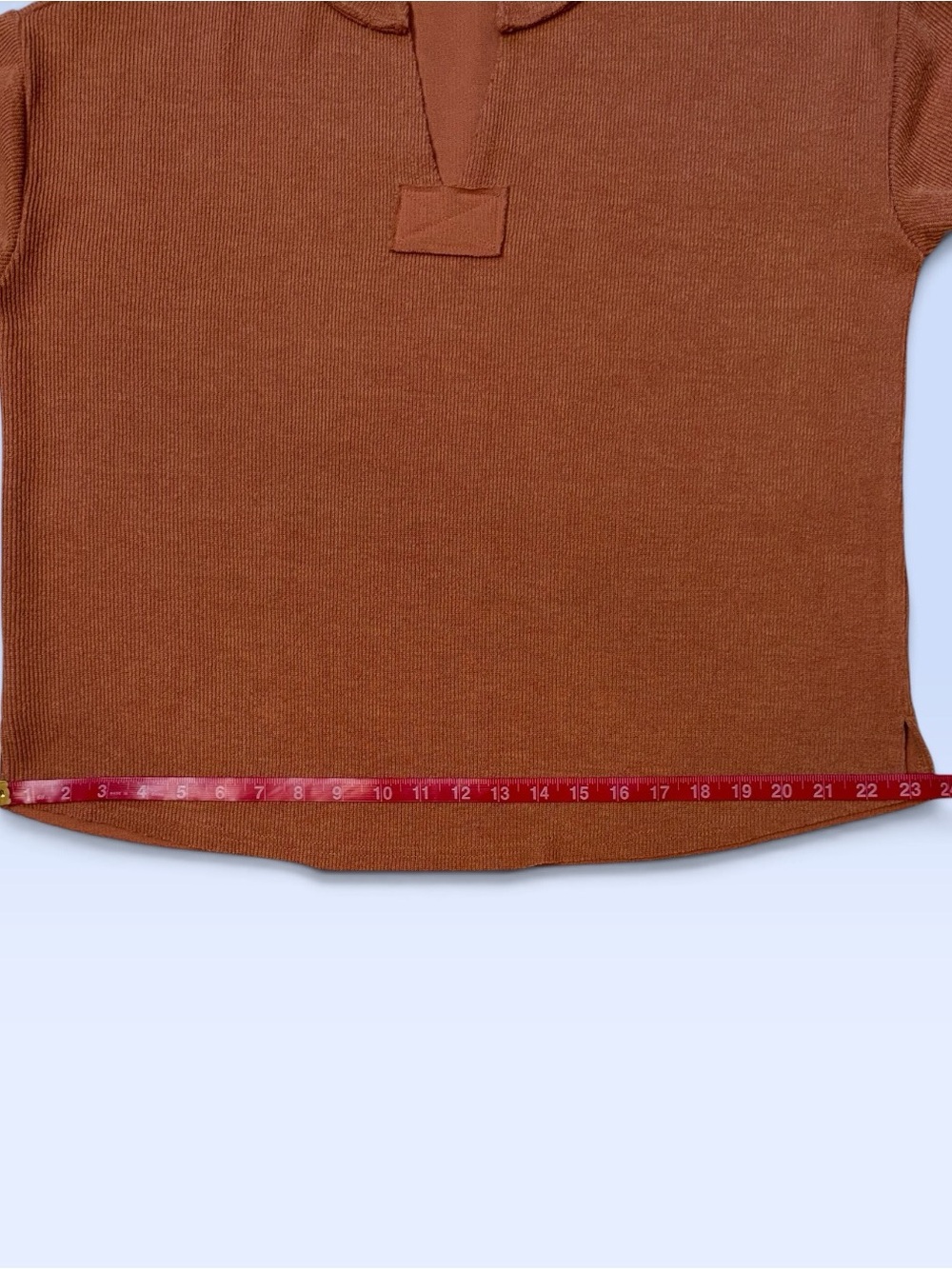 Blu Pepper Terracotta Ribbed Knit Notched V-Neck Top Pullover Sweater Size L - Picture 10 of 13